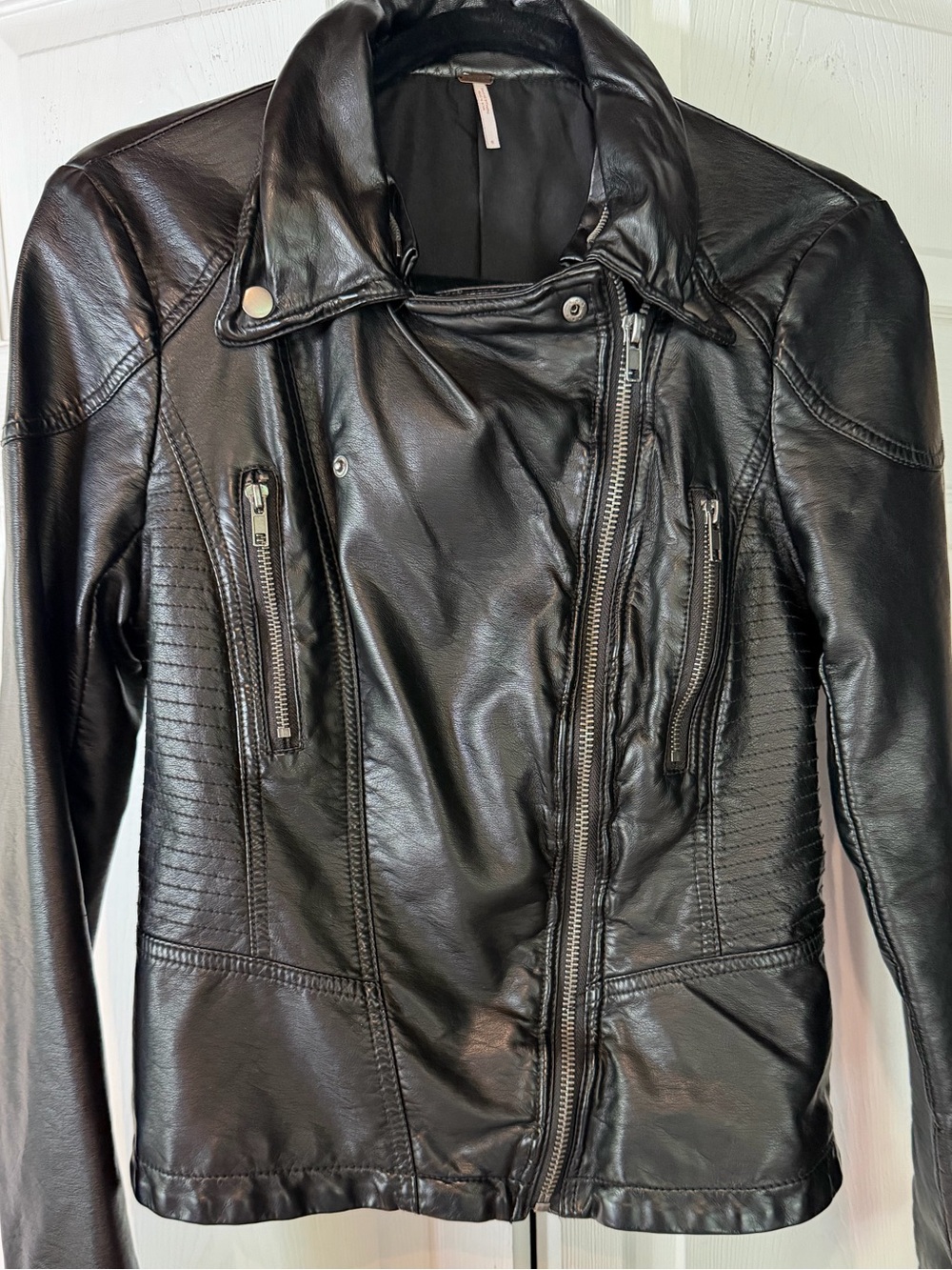 Free People Black Vegan Leather Moto Jacket